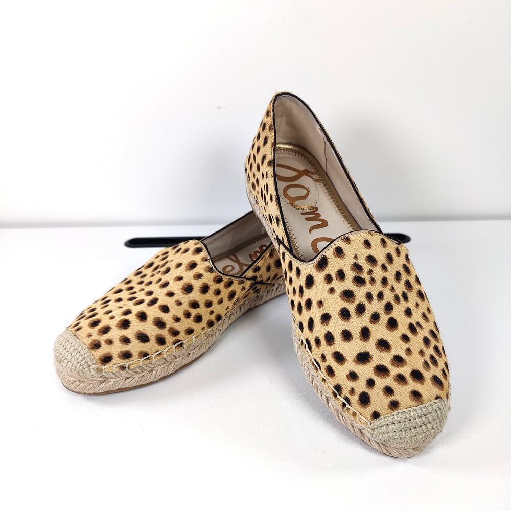 Sam Edelman Kesia Calf Hair Leopard Espadrille Flats Tan Brown Women's 6.5